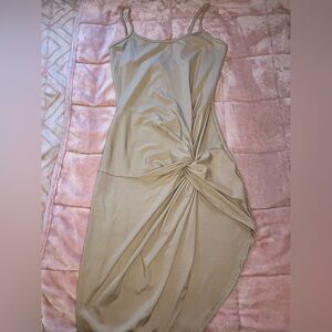 Streetwear Society Cream Ruched Strapless Bodycon Dress